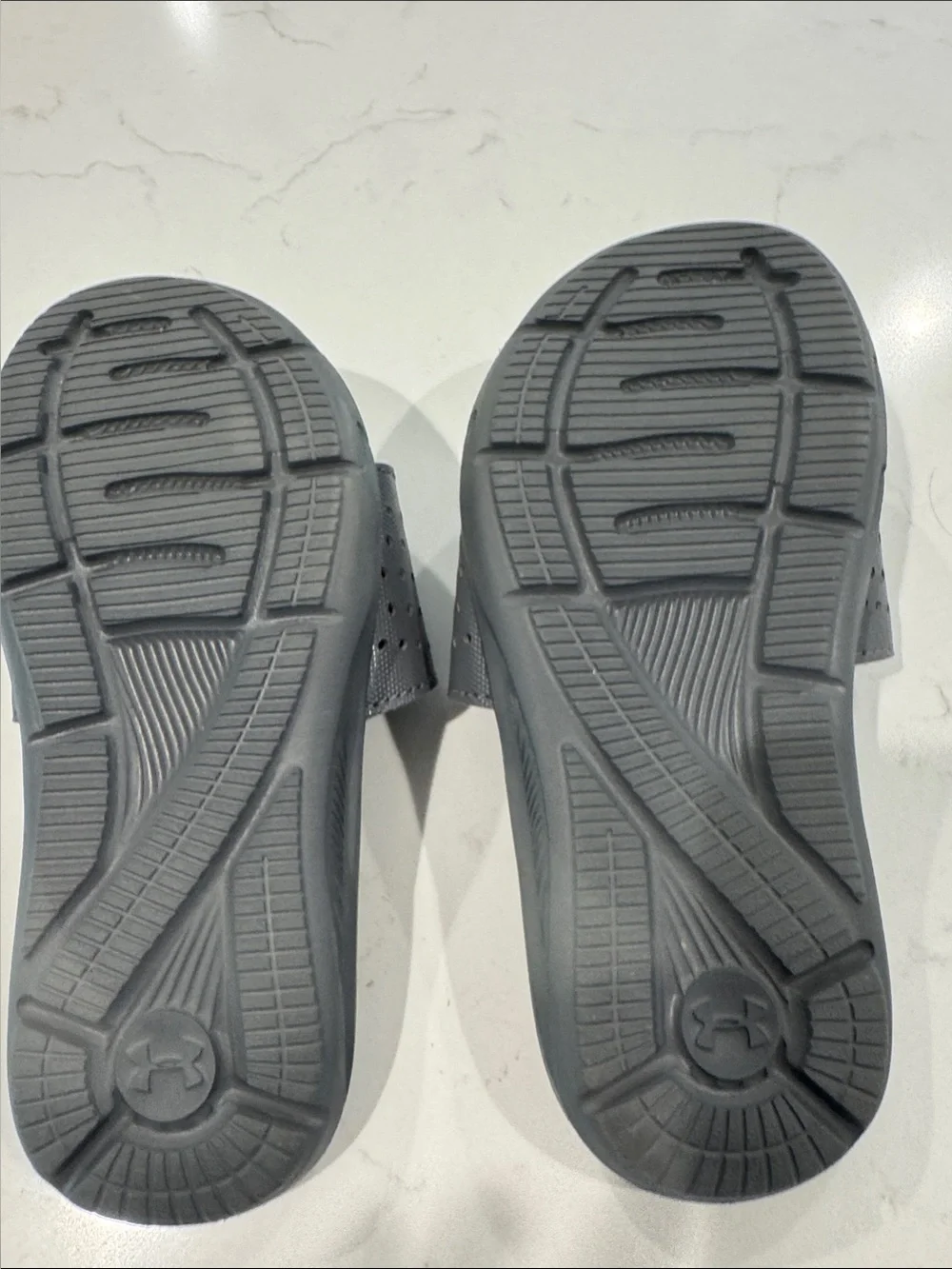 Under Armour Gray and Black Camo Kids Slide Sandals